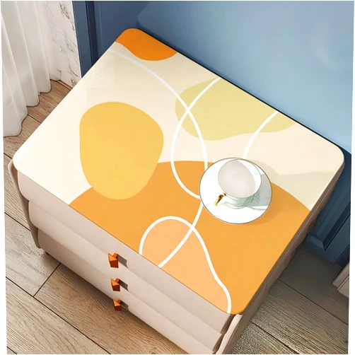 Catsandy Nightstand Tablecloth Cushion Leather Fabric Dustproof Decoration Home Bedroom Cute Warm Cover Silicone Waterproof Oil Anti-Slip Tablecloth Nordic Simple Rectangular (C, 17.7 * 13.78)