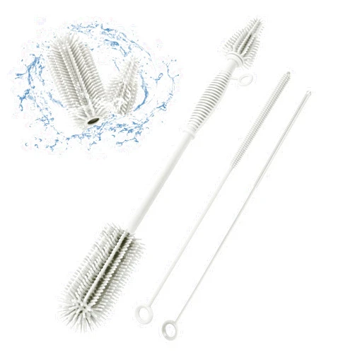 Leucite Baby Bottle Brush and Straw Cleaner Brush Set, Extra Long Double-Ended Soft Silicone Brush Cleaner for Baby Bottles, Water Bottles, Cups, Breast Pumps, Detachable & Hangable