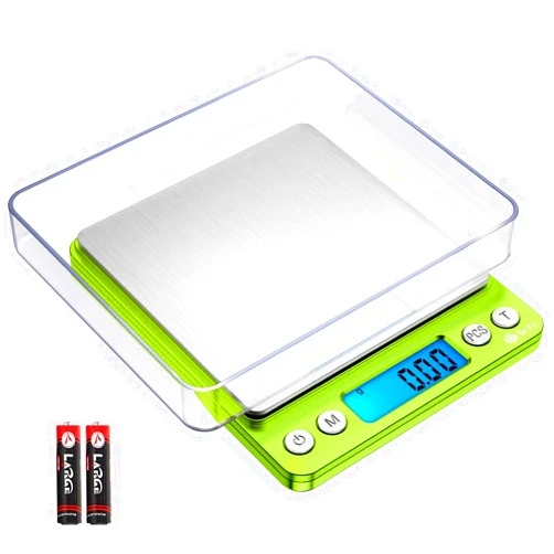 AMIR (Upgradaed) Brifit Digital Kitchen Scale, 500g-0.01g Mini Pocket Jewelry Scale, Cooking Food Scale with Backlit LCD Display, 2 Trays, 6 Units, Auto Off, Tare, Stainless Steel (Battery Included)