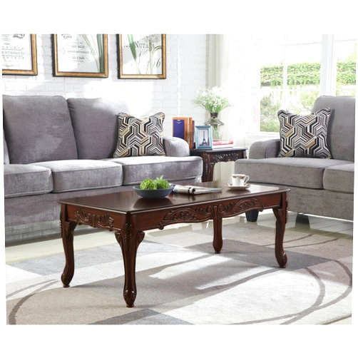 Roundhill Furniture Traditional Ornate Detailing Wood Coffee Table, Dark Cherry