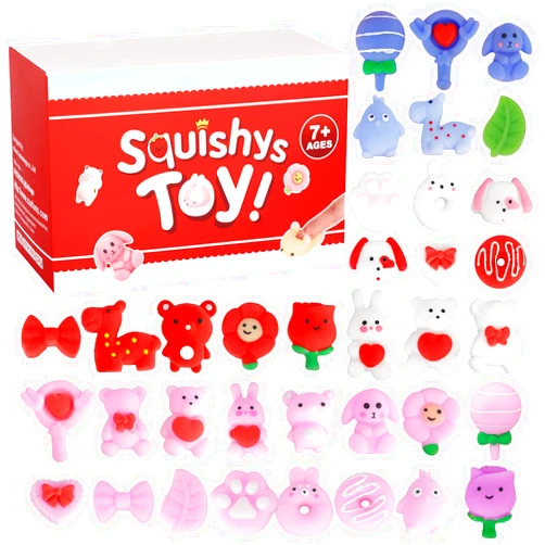 Satkago Mochi Squishy Toys, 36 PCS Cute Kawaii Squishies Animals, Top Classroom Prizes & Treasure Box Toys & Filler Unique Gifts for Kids Teens Adults Boys Girls for Birthday 4-8-12