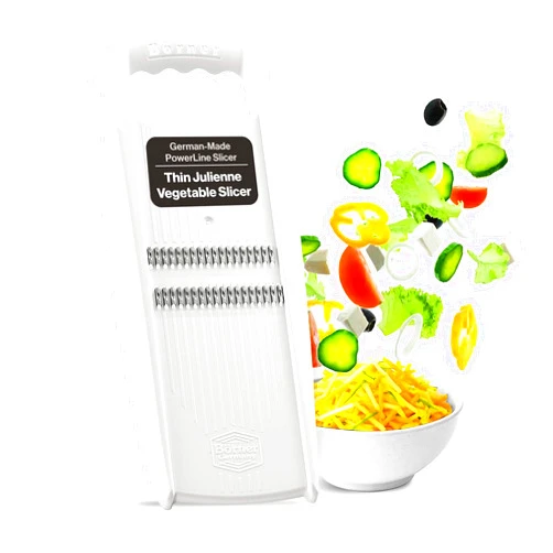 Swissmar Börner PowerLine Thin Julienne Vegetable Slicer – Precision Mandoline Slicer for Potatoes, Zucchini, & Hard Fruits - Perfect for Vegetable Salad – Essential Kitchen Gadgets - White