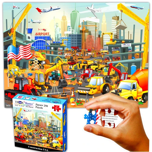 Think2Master Construction in New York City, USA 250 pieces Jigsaw Puzzle fun educational toy for kids, school & families. Great gift for boys & girls ages 8+ to stimulate learning. Size: 14.2” X 19.3”