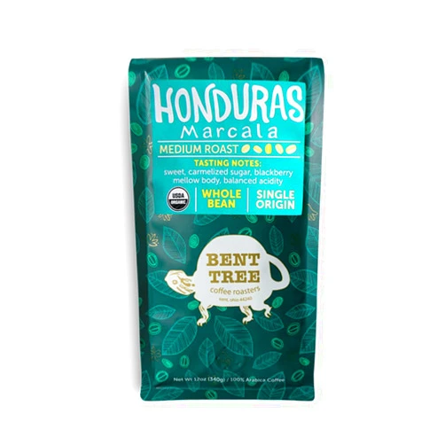Bent Tree Coffee Roasters Organic Coffee, 12oz (Honduras), Whole Bean Coffee, Medium Roast, USDA Organic, Mellow Body, Balanced Acidity, Sweet, Caramelized Sugar and Blackberry Notes