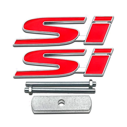 Thxsoon 1Pcs Si Logo Car Front Grille Emblem Plus 1Pcs Si Sticker Racing Sport Decal Turbo 3D Badge Set (Red)