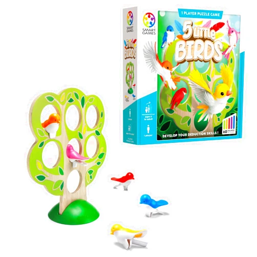 SmartGames 5 Little Birds Wooden Deduction Game for Ages 5 - Adult with 60 Challenges