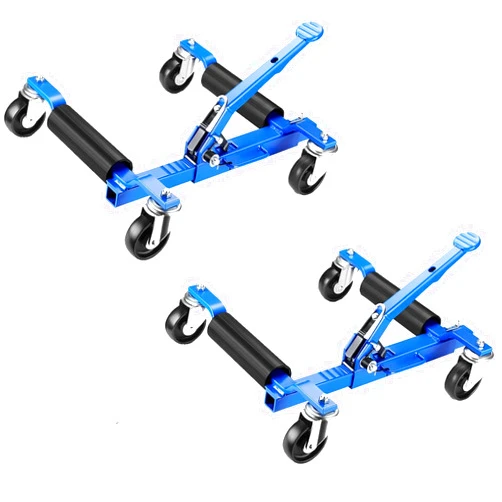 SierraSquad Car Wheel Dolly Set of 2, Heavy Duty 3,000 LBS Capacity Hydraulic Vehicle Dollies with Foot Pedal Lift, Adjustable Rollers & 4