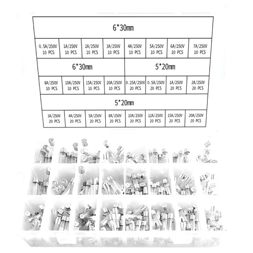 Muasdae 24 Values 360 Pcs Fast Blow Glass Fuses 250 V Volt 5x20 mm 0.25 0.5 1 2 3 4 5 8 10 12 15 20 A 6x30 mm 0.5 1 2 3 4 5 6 7 8 10 15 20 A amp Assortment Kit