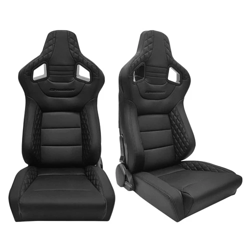 FREEMOTOR802 Universal Racing Seats, Upgraded Version Reclinable Sport Seats with Dual Lock Sliders Adjustable, 1 Pair (Driver + Passenger Side), PU + Carbon Fiber Fabric, Black