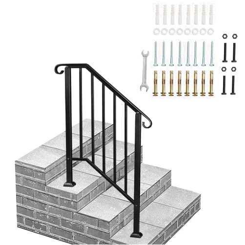 VINGLI Handrails for Outdoor Steps, Stair Handrail Fits 2 to 3 Steps, Wrought Iron Hand Rail Stair Railing Kit for Concrete Steps, Porch Steps or Wooden Steps