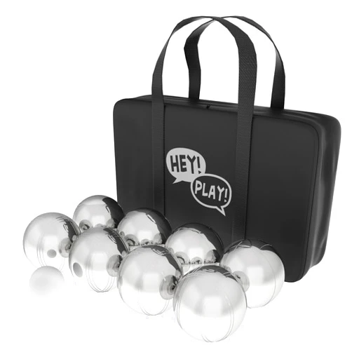 Hey! Play! Bocce Ball Set - Lawn Game for Backyard, Beach, or Wedding - Includes Red and Green Bocce Balls, Pallino, and Carrying Case by Trademark Games