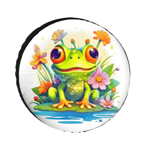 Joint Gou Cartoon Spare Tire Cover Funny Frog Wheel Protectors Frog Print Waterproof Dust-Proof Tire Cover Fit for Trailer Rv SUV Truck Travel Camper, 14inch, style-2