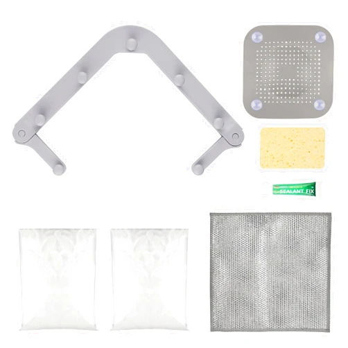 Evenpop Kitchen Sink Triangle Tri-Holder Corner Sink Filter Net, Sink Drain Strainer with a Triangular Gray Rack and 100pcs Disposable Mesh Sink Strainer Bags for Collecting Kitchen Waste Leftover