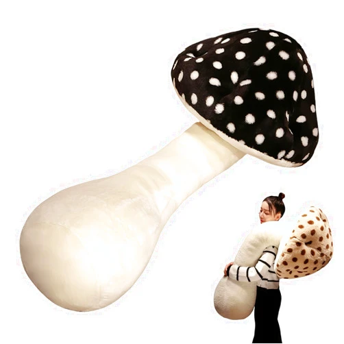 Douerhv Mushroom Pillow Plush, Mushroom Body Pillow Cute, Giant Mushroom Shaped Throw Pillow, Super Soft Long Mushroom Pillow (Black,51 in)