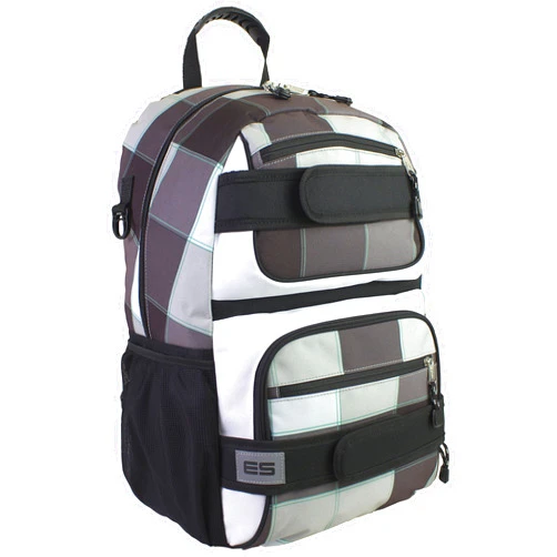 Eastsport Multi Compartment Skater Backpack with High Density Padded Straps (Black/White Plaid Print) One Size Black/White Plaid Print