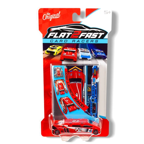 FLAT 2 FAST Red 72 Card Racer | Load, Launch, Race - Pocket-Sized Racecar Toy Ages 5 and up (Sold Each)