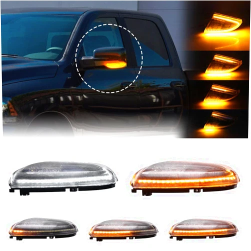 Aexploer Side Tow Mirror Turn Signal LED Puddle Lights for Ram 1500 2500 3500 Compatible with Ram 09-18 1500 & 10-18 2500 3500 & 19-22 1500 Classic Dynmaic Sequential Blink(Clear Len White+Yellow)