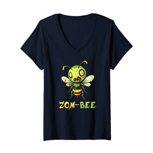 Zom Bee Lover & Halloween Costume Womens Zom-bee Adorably Creepy Funny Zombie Bee Pun V-Neck T-Shirt