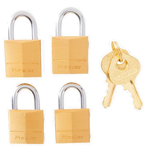 Master Lock Padlock, Solid Brass Lock, 3/4 in. Wide, 120Q (Pack of 4-Keyed Alike)