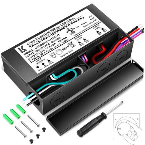ROLANCHE 24V 100W Dimmable LED Driver, 5-in-1 Triac/ELV/MLV//0-10V/1-10V/PWM/V-R Dimming AC to DC Power Supply, IP67 Waterproof LED Transformer, Compatible with Lutron & Leviton Dimmer, UL Listed