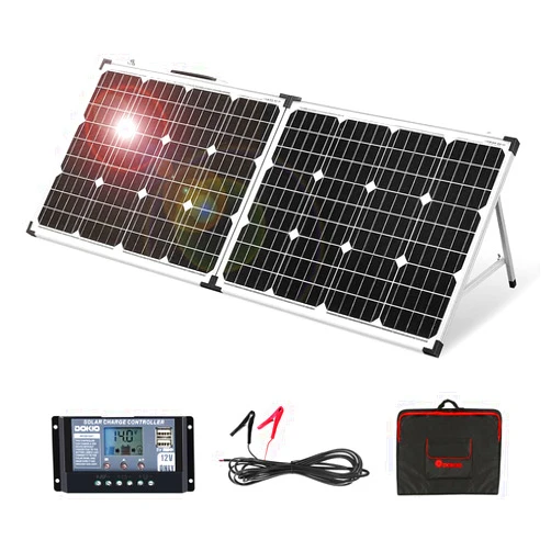 DOKIO Portable Foldable 100W 18v Solar Suitcase Monocrystalline, Folding Solar Panel Kit with Controller to Charge 12 Volts Batteries (AGM Lead/Acid Types Vented Gel) RV Camping Boat