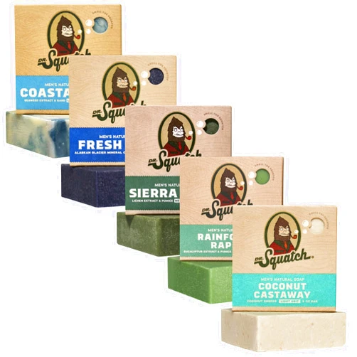 Dr. Squatch Natural Men’s Bar Soap - Cold Process Body Soap Bar with Natural Oils - Gifts for Men - Coastal Mist, Fresh Falls, Sierra Storm, Rainforest Rapids, Coconut Castaway (5 Pack)
