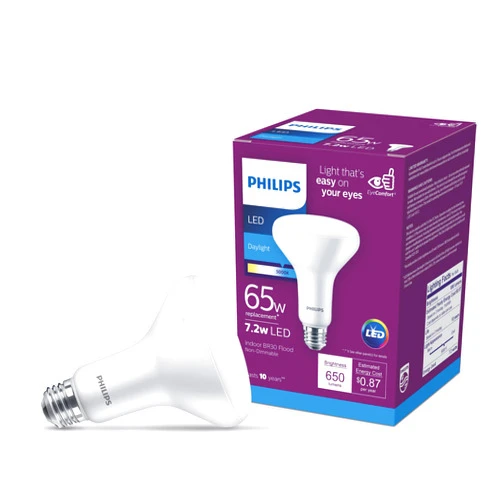 PHILIPS LED Non-Dimmable BR30 Light Bulb - EyeComfort Flicker Free - 7.2W = 65W - 650 Lumen - Daylight (5000K) - E26 Base - Indoor - Title 20