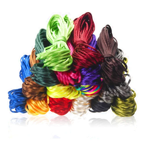 Coowayze 2.0mm Satin Nylon Trim Cord Rattail Silk Cord for Jewelry Making, 16 Colors 175 Yards Total Chinese Knotting Cord, Nylon Beading Cord Braided Rope Weaving String for Bracelet, Necklace and Kumihimo