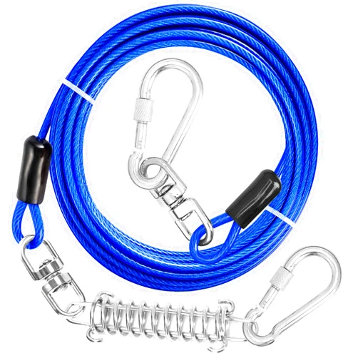 jenico Dog Tie Out Cable, 10/15/20/30/40/50/70/100/150FT Dog Runner Cable with Swivel Hook and Shock Spring, Dog Leash Run Tether for Yard Outdoor and Camping,for Small to Medium Pets Up to 500 LBS