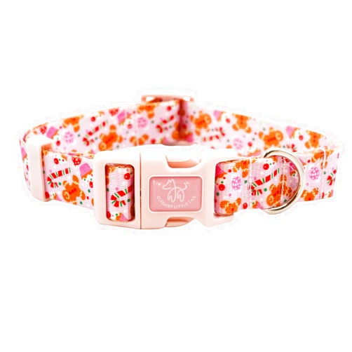 Elegant little tail Dog Collar, Christmas Pet Collar Adjustable Collar for Small Medium Large Dog Soft Puppy Collars with Quick Release Buckle Pink Dog Collar(XS, Gingerbread man)