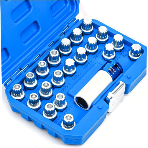 JAMTON 21pcs Anti-Theft Wheel Lock Lug Nut Remover Tool Kit Compatible with BMW/for Mini Series, Automotive Wheel Nuts Screw Removal Key Socket Set with 1/2