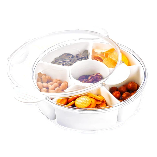Yisunf Snackle Box Container With Tableware Storage, Divided Serving Tray with Lid, Veggie Tray Travel Snack Box, Multi-purpose Food Container for Charcuterie Picnic (1Pcs-6 Compartments)