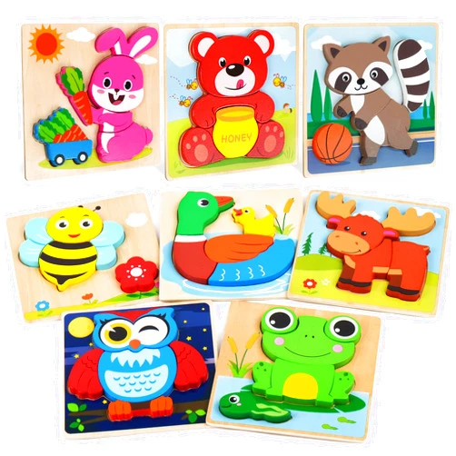 BenBen Wooden Puzzles for Toddlers 1-3, 8 Pack Animal Puzzles for Toddlers 2-4, Montessori Toys for 1 2 3 Year Old Boys Girls, Learning Educational Preschool Toys