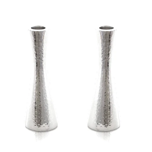 EMANUEL Yair Emanuel Modern Hammered Pillar Candle Holders | Shabbat Candlestick Holders | Minimal Tapered Design (6.9