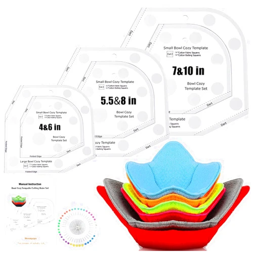 Wenmpopo Bowl Cozy Template 3 Sizes,Bowl Cozy Template Cutting Ruler Set,Acrylic Transparent Quilting Bowl Templates for Hot and Cold Food Bowl Rack,DIY Kitchen Art Craft Acrylic Stencil for Sewing.