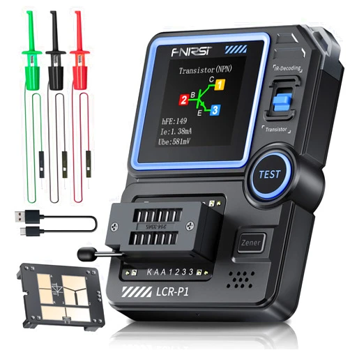 FNIRSI LCR-P1 Transistor Tester, Mosfet Transistor Capacitor Tester, SMD Electronic Component Tester, Diode Triode Zener Diode Resistance Inductance Battery Test LCR Meter MOS PNP NPN ESR Meter