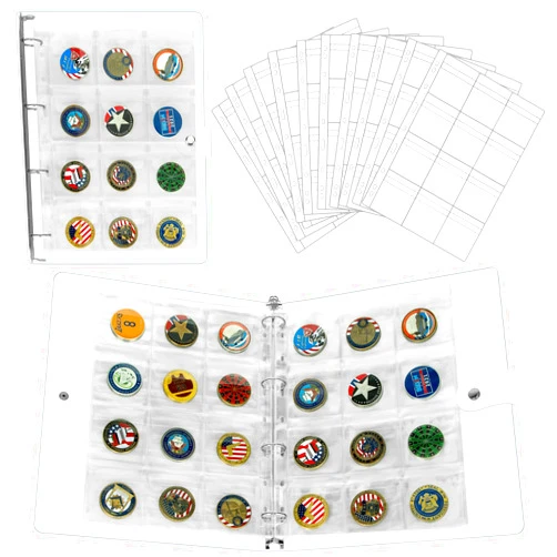 PACMAXI 120 Pockets Challenge Coin Storage Book, 10 Sheets Coin Pocket Pages Hold up 120 Coins, A4 Clear Challenge Coin Collection Book, Challenge Coin Display Booklet