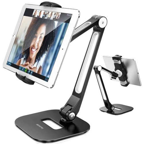 AboveTEK Tablet Stand, Multi-Angle Adjustable iPad Stand Holder, 360° Swivel iPad Stand Aluminum Desk Mount Fits 4”-11