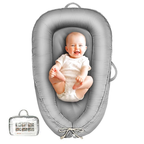 Baobrava Baby Lounger - Infant Lounger for Newborn 0-24 Months, Waterproof Inner Cover and Pure Cotton Breathable Baby Nest Cover, Newborn Essentials for Baby Boys&Girls, Portable Baby Bed for Home and Travel