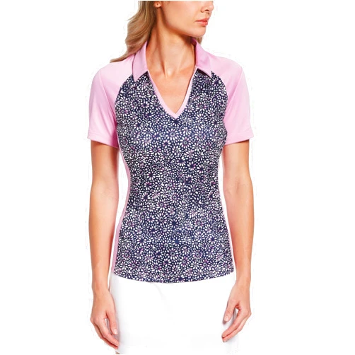 PGA TOUR Women's Tie Dye Floral Print Short Sleeve Golf Polo Shirt