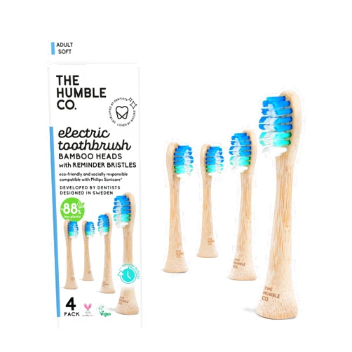 The Humble Co. Electric Toothbrush Replacement Heads 4pk, Sustainable Bamboo BPA-Free Electric Toothbrush Heads, Bad Breath and Plaque Remover, Compatible with Philips Sonicare (Fading Bristle)