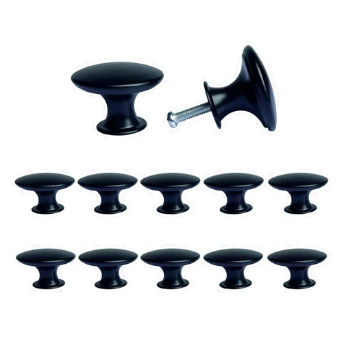 Mokife Black Knobs for Chest of Drawers, 12 Pack Vintage Kitchen Cabinet Pulls Round Metal Cupboard Door Handles with Screws for Furniture Dresser Wardrobe, 30x21mm