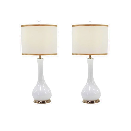 HOUSHTEC, LLC DBA DISTINOW Urban Designs 7730204 Avalon Glass Tear Drop Jar Table Lamp, Gold & White - Set of 2