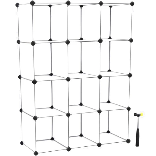 SONGMICS Cube Storage Organizer, Set of 12 Plastic Cubes, Book Shelf, Closet Organizers and Storage, Room Organization, Bedroom Living Room, 12.2 x 36.6 x 48.4 Inches, White ULPC34L