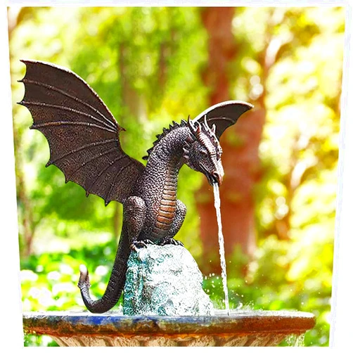 Tafunshy Precision Casting Fire-Breathing Dragon Sculpture Waterscape, Water Spray Dragon Pattern Resin Waterscape Sculpture, Suitable for Patios, Pond and Garden Water Fountain, Multcolor