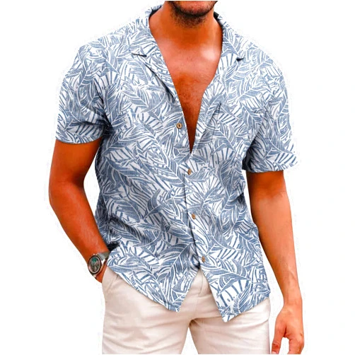 COOFANDY Men's Hawaiian Floral Shirts Cotton Linen Button Down Tropical Holiday Beach Shirts