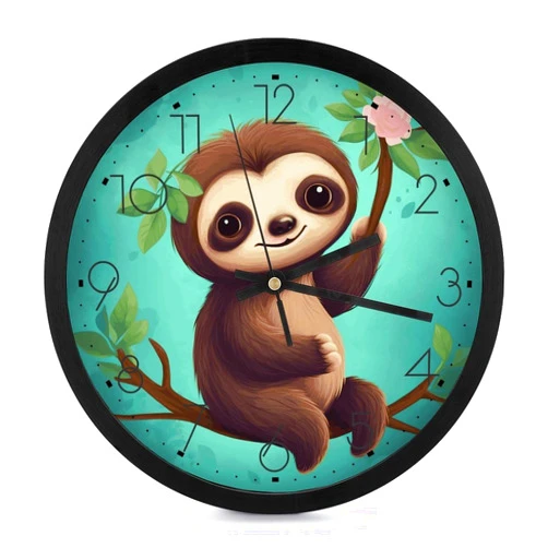 QMKASD Fashion Round Wall Clock，10 Inch Silent Non Ticking Cute Sloth Modern Wall Clocks for Living Room Bedroom Kitchen Home Office Decor