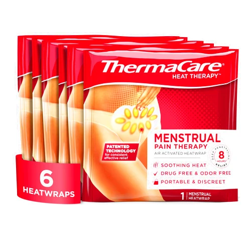 ThermaCare Portable Menstrual Heating Pad, Adhesive Period Therapy Heat Patches for Cramps and Backache Relief, HSA/FSA Eligible & Approved, 6 Count