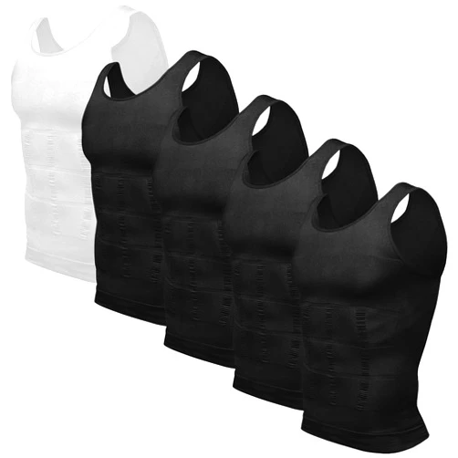 Odoland Mens 5 Pack Body Shaper Slimming Tummy Vest Thermal Compression Shirt Tank Top Shapewear