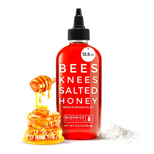 Bushwick Kitchen Bees Knees Salted Honey, 12.5 oz, Pure Honey Infused with a Touch of Salt, Gluten Free, Paleo Friendly, Wildflower Natural Honey for Tea, Cooking, Food Gifts, Unique Gifts